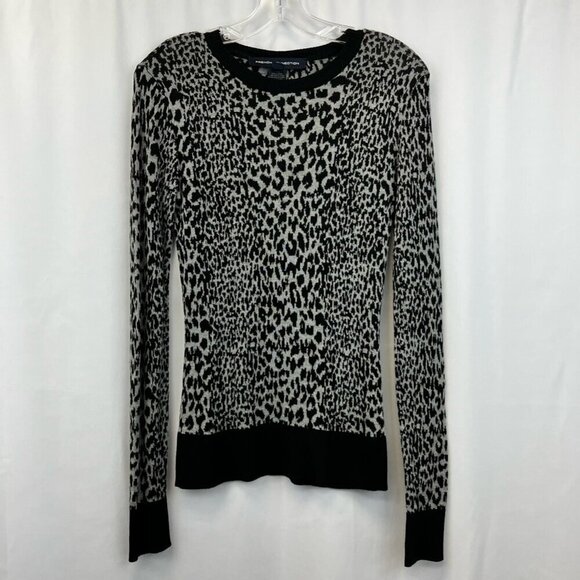 French Connection Womens Pullover Sweater Black Gray Leopard Print Long Sleeve S - Picture 1 of 11
